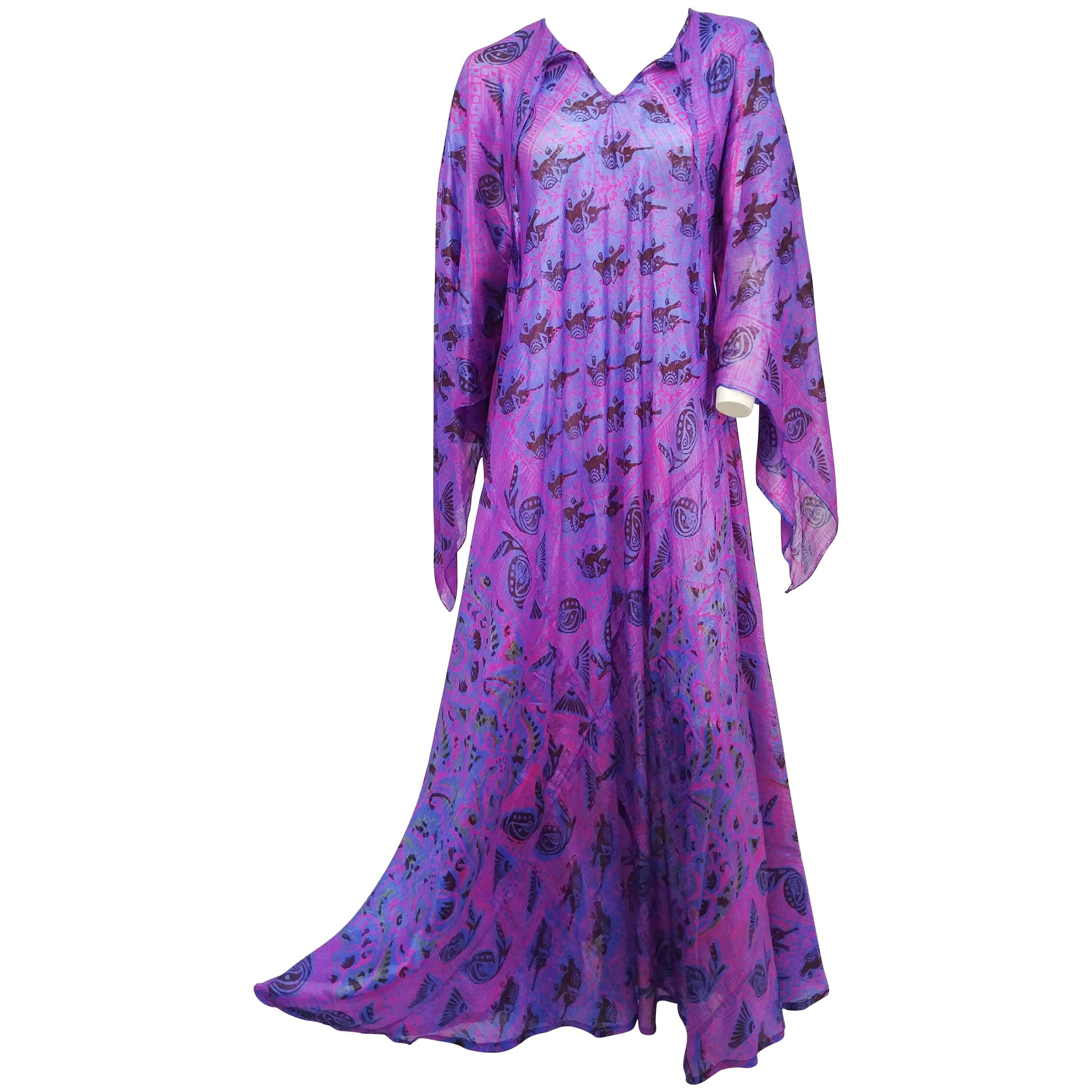 Purple Chiffon Printed Kaftan, 1980s 