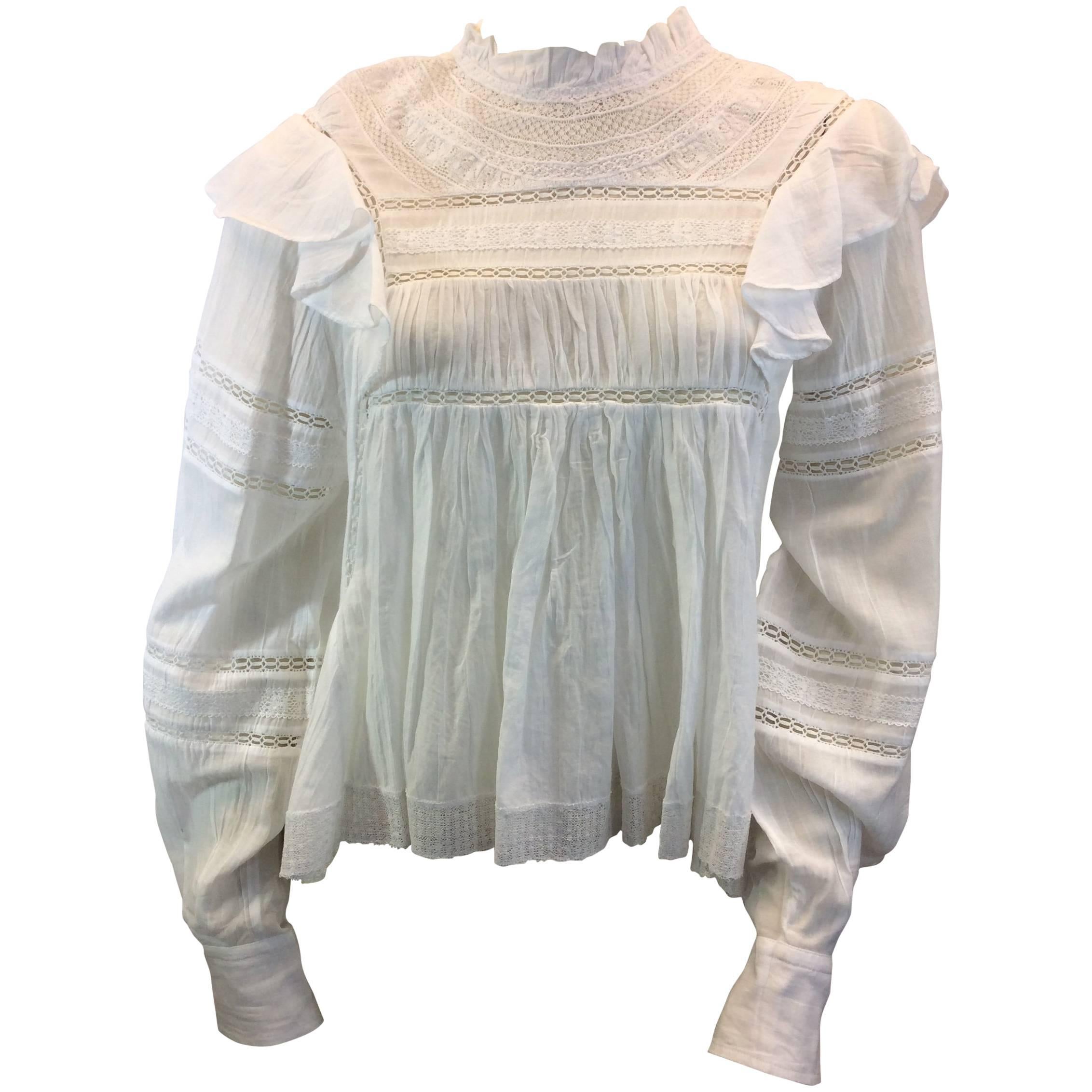 Isabel Marant White Cotton Lace Blouse NWT For Sale