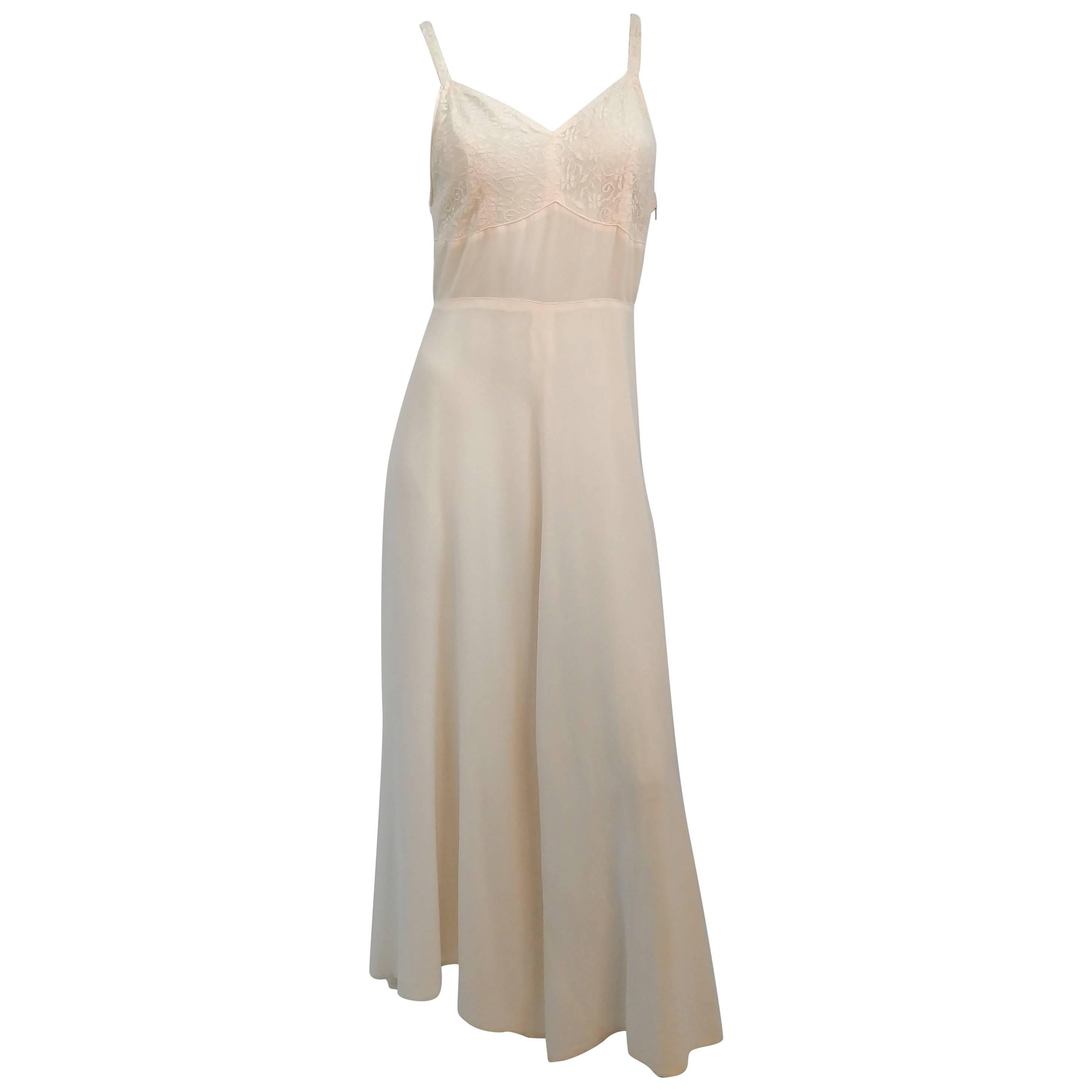 White Lace Detail Slip Dress, 1930s For Sale