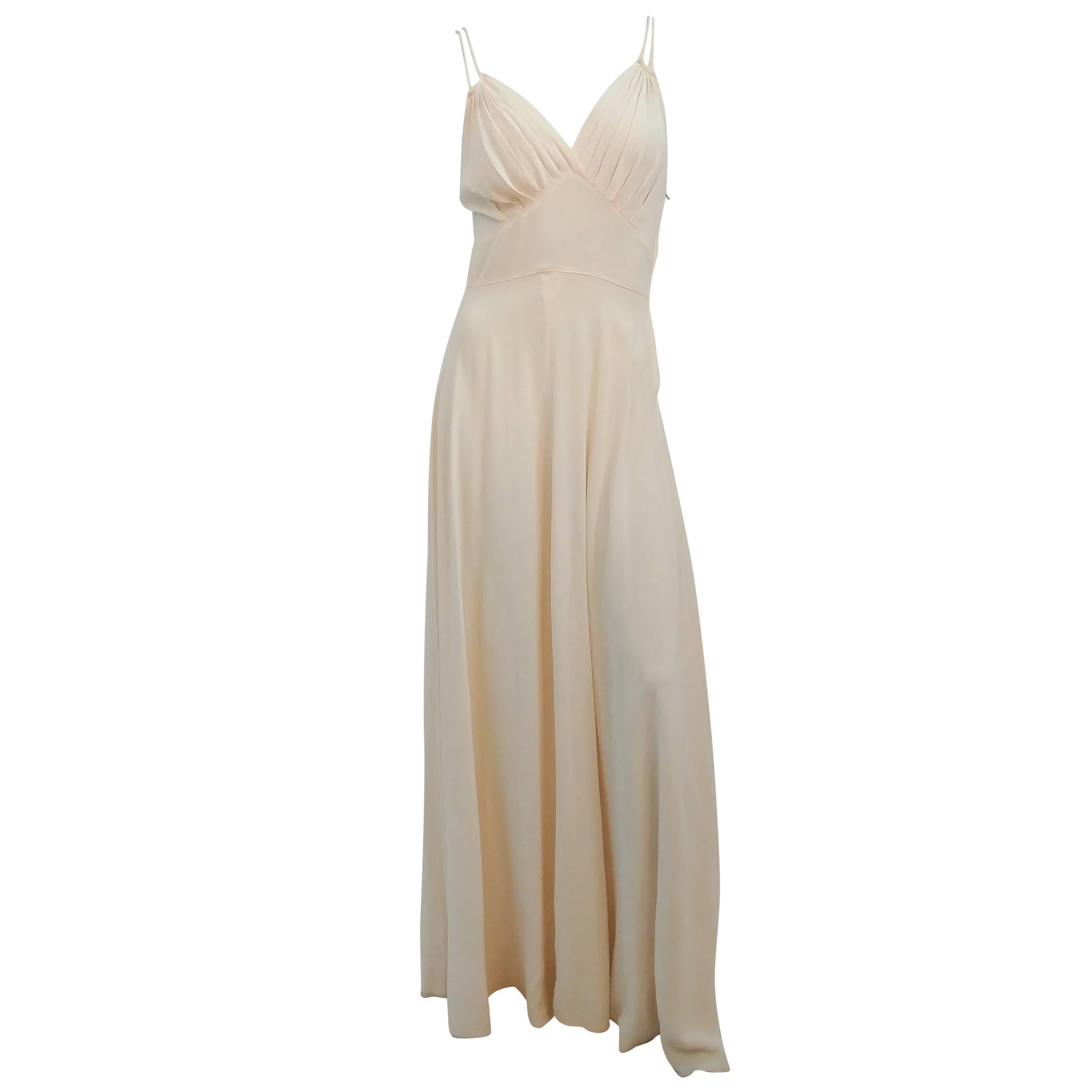 1930s Off-White Crepe Spaghetti Strap Dress