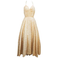 Retro Ivory Sequin Halterneck Gown, 1950s