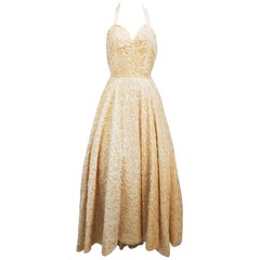 Retro Ivory Sequin Halterneck Gown, 1950s 