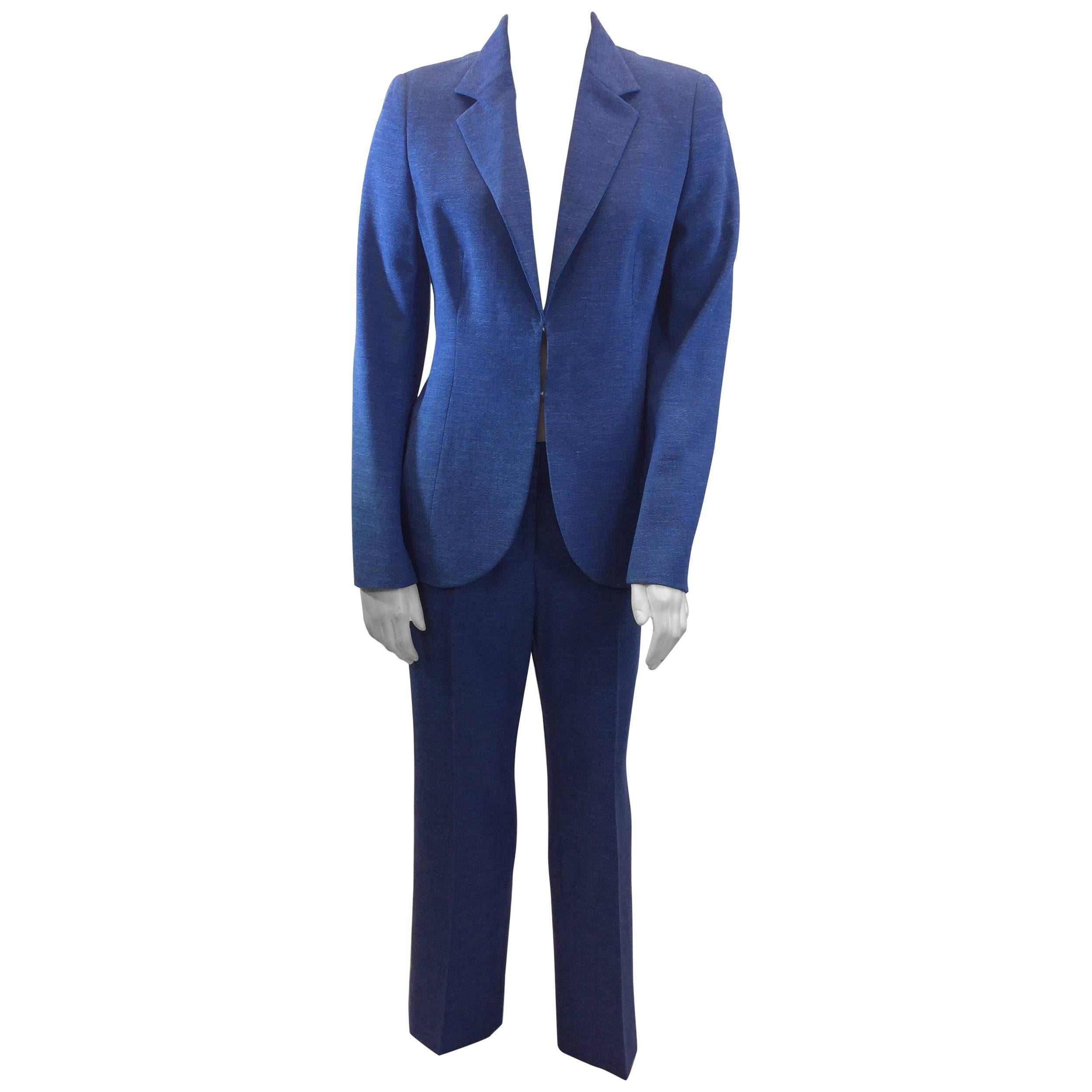 Akris Blue Wool Pant Suit For Sale
