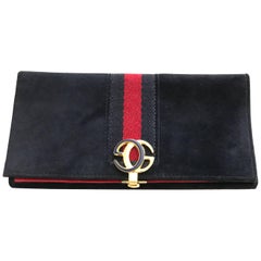 Portafoglio Gucci anni '70 in pelle scamosciata blu navy