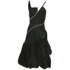 90s Black Silk Tafetta Spaghetti Straps Buble Dress