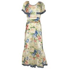 Vintage 1930s Floral Print Silk Dress