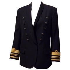 Balmain Black Double-breasted Uniform Inspired Jacket With Gold Trim Sz 38 (Us6)