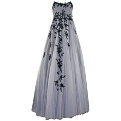 Hema Kaul Couture Embroidered Grey Fairytale Tulle Evening Gown