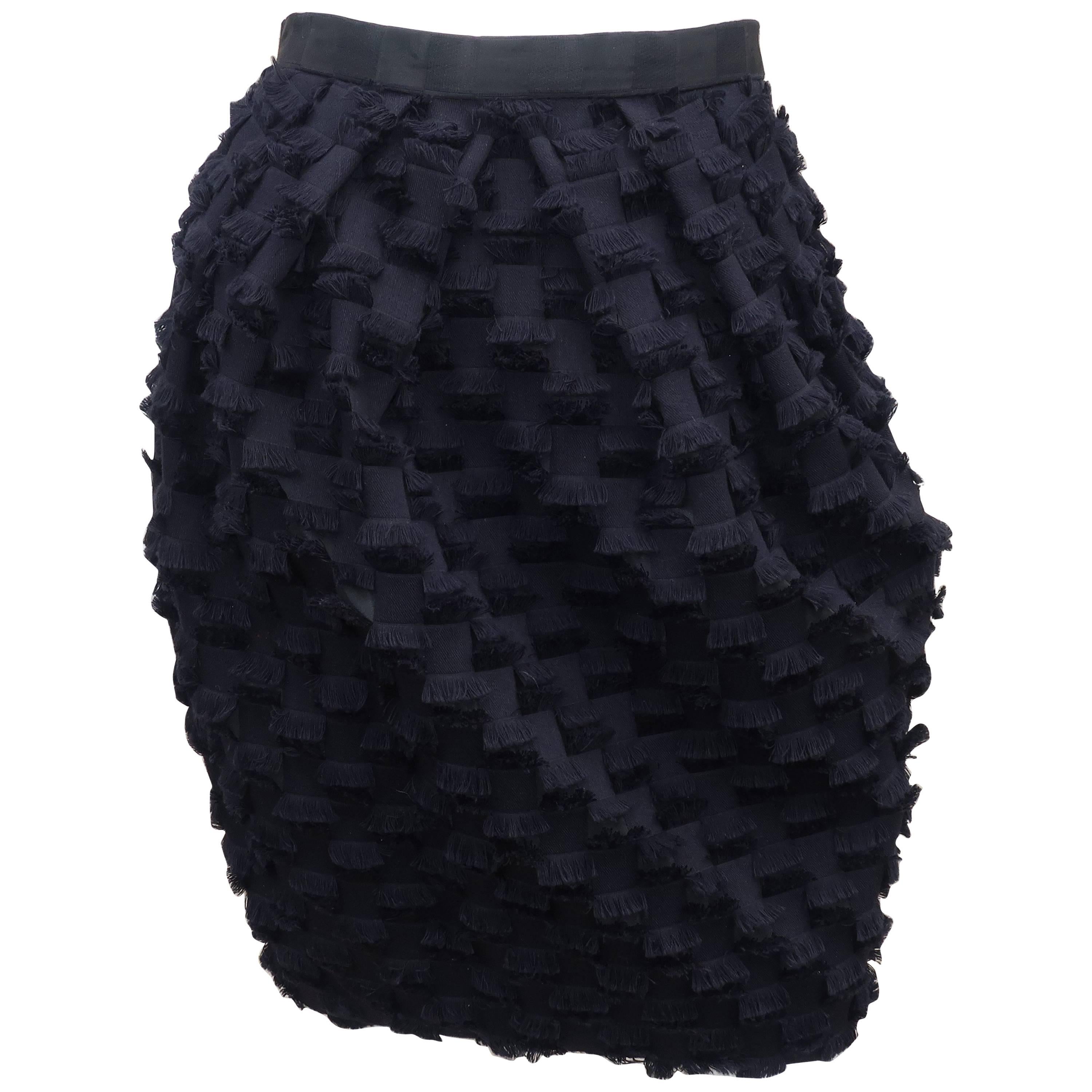 C.1990 Saks Fifth Avenue Black Fringe Bubble Skirt