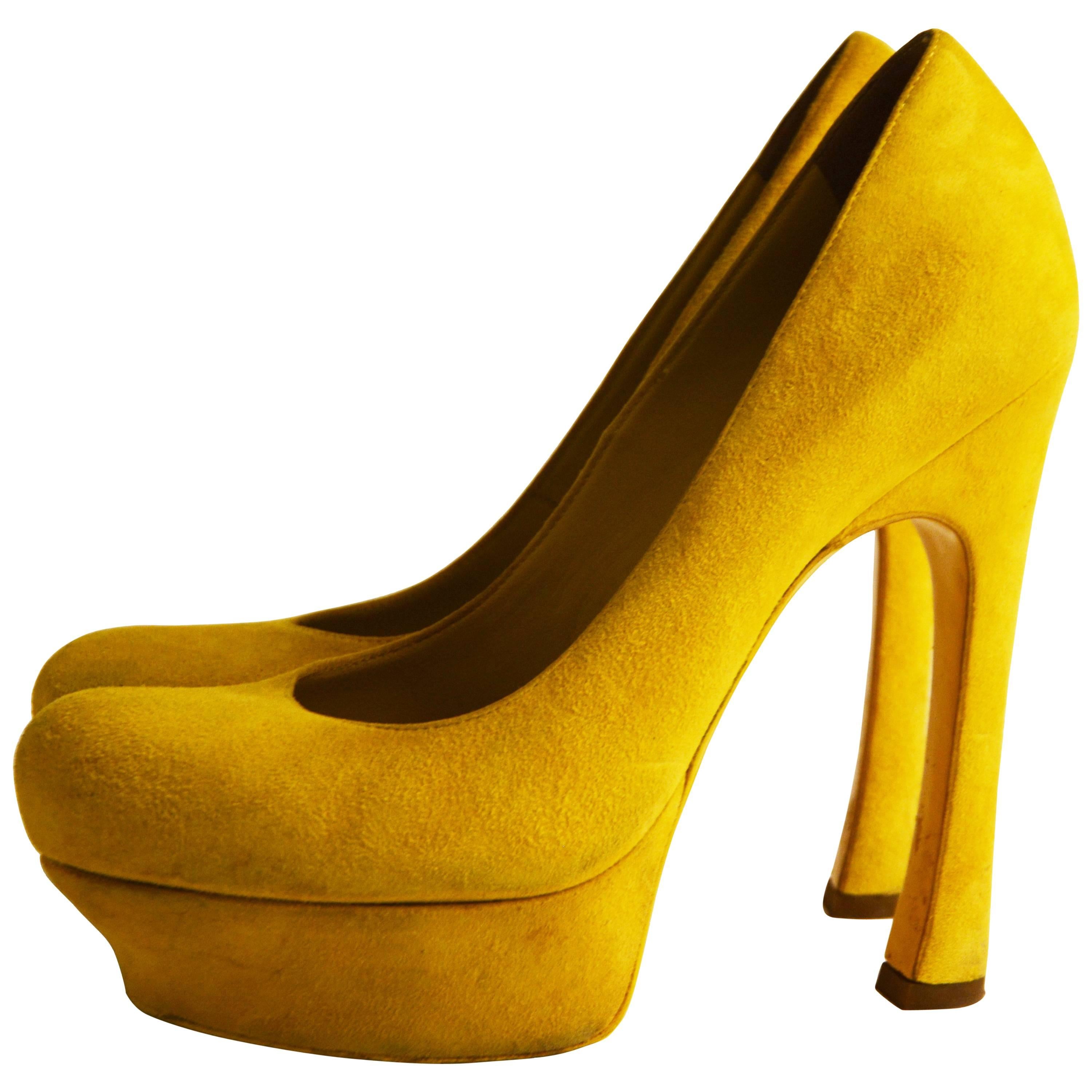 Yves Saint Laurent yellow suede pumps For Sale