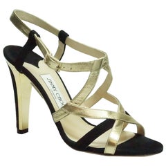 Jimmy Choo Schwarz Wildleder und Gold Metallic Leder Riemchenabsatz - 39