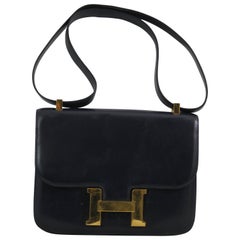 Hermes Vintage Constance Navy Bag in Navy leather and Golden Hardware