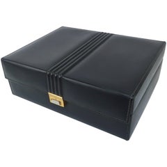 Mark Cross Vintage Black Leather Jewelry Box