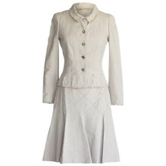 Chanel 06P Skirt Suit Raw Silk Stone Colour  36 Jacket 34 Skirt