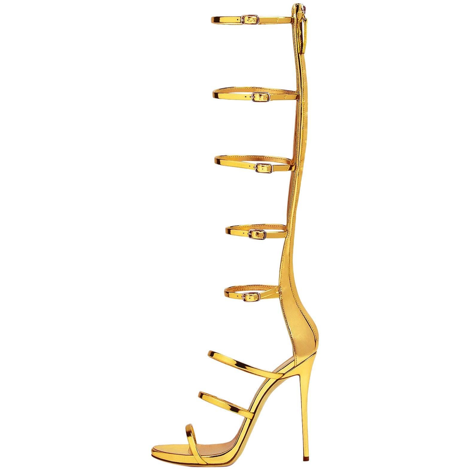 Giuseppe Zanotti NEW Gold Patent Evening High Gladiator Sandals Heels in Box