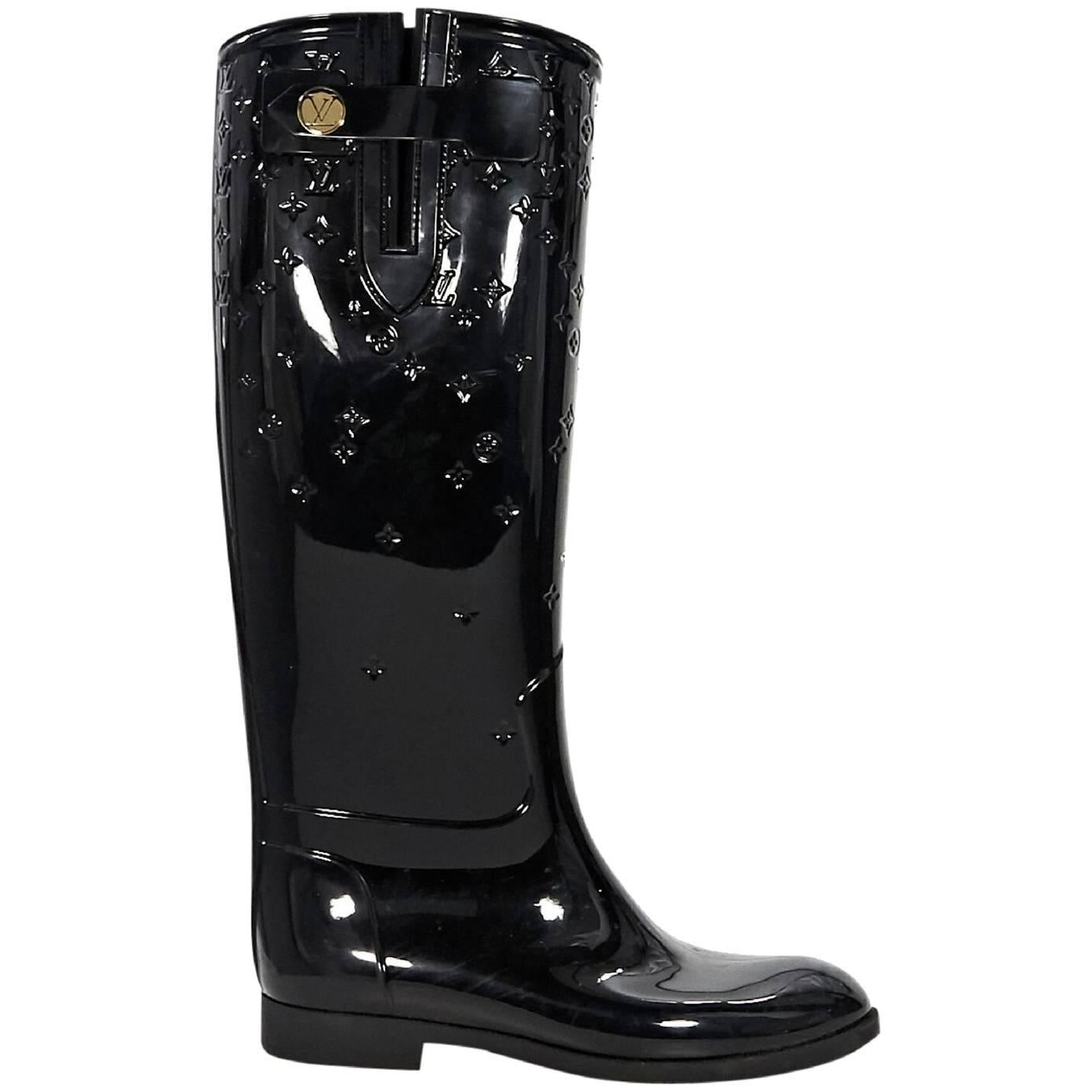 Louis Vuitton Black Drops High Rain Boots For Sale at 1stDibs