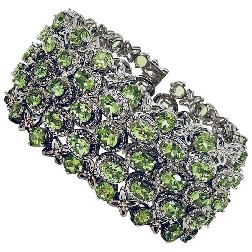 Perfect Peridot and Diamond Sterling Silver One of a Kind Bracelet