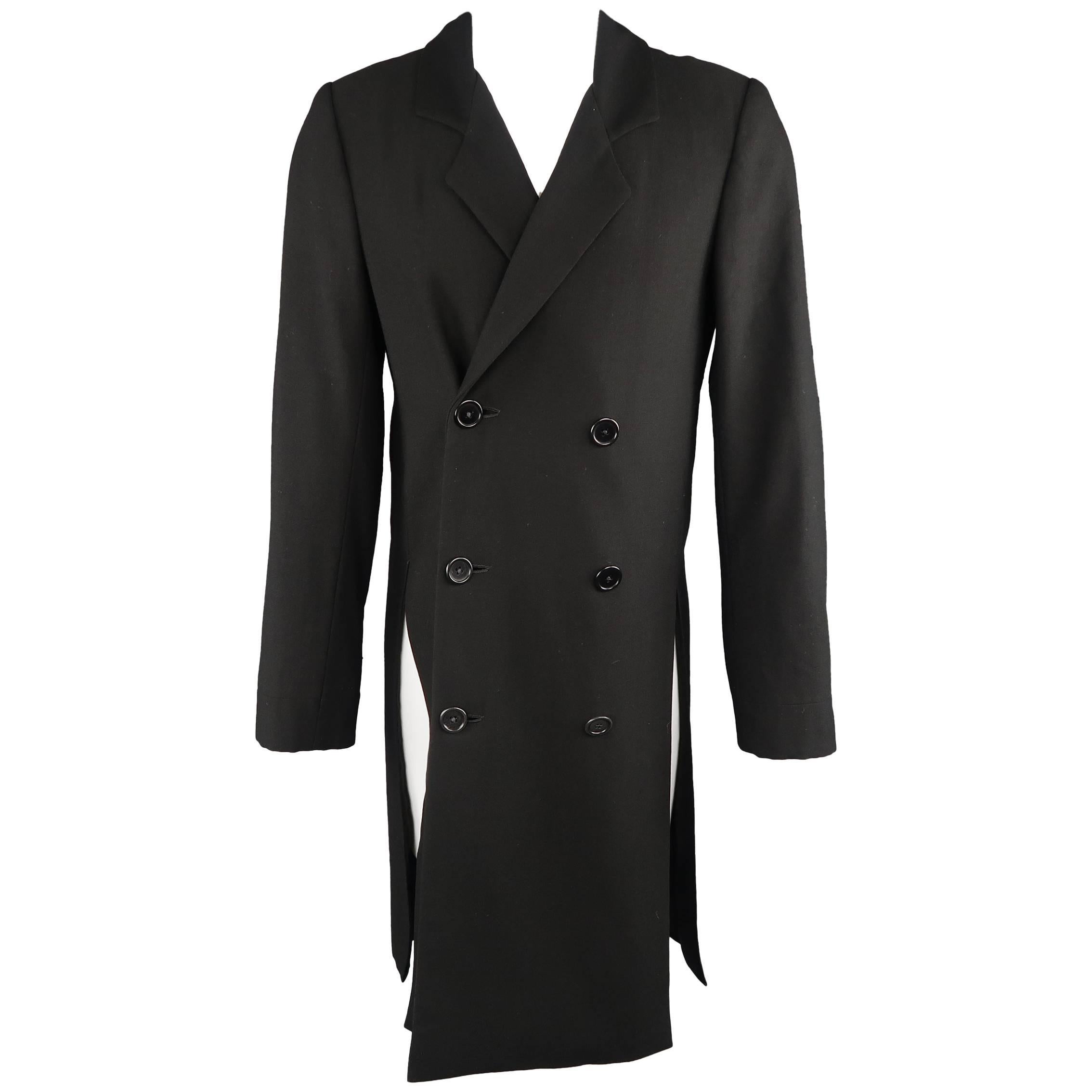 Men's MAISON MARTIN MARGIELA 40 Black Wool Double Breasted Triple Slit Coat
