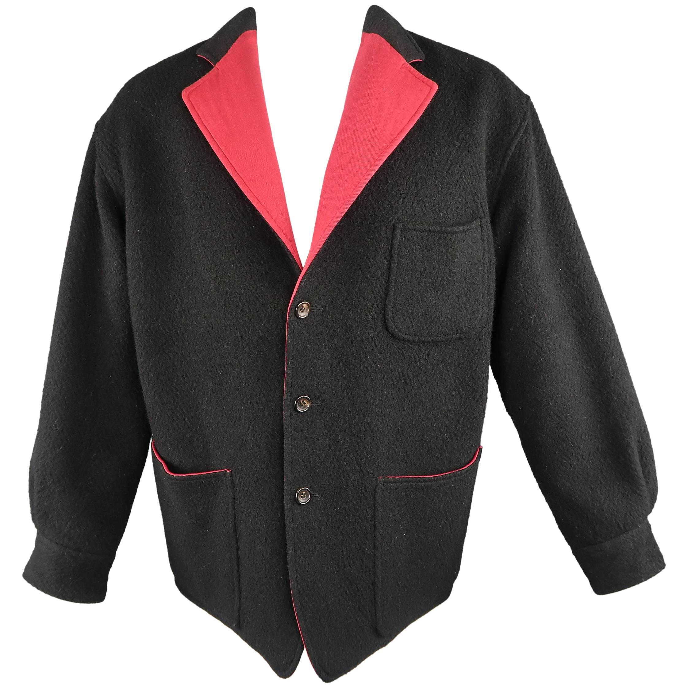 Men's COMME des GARCONS M Textured Black Wool & Red Twill Reversible Jacket