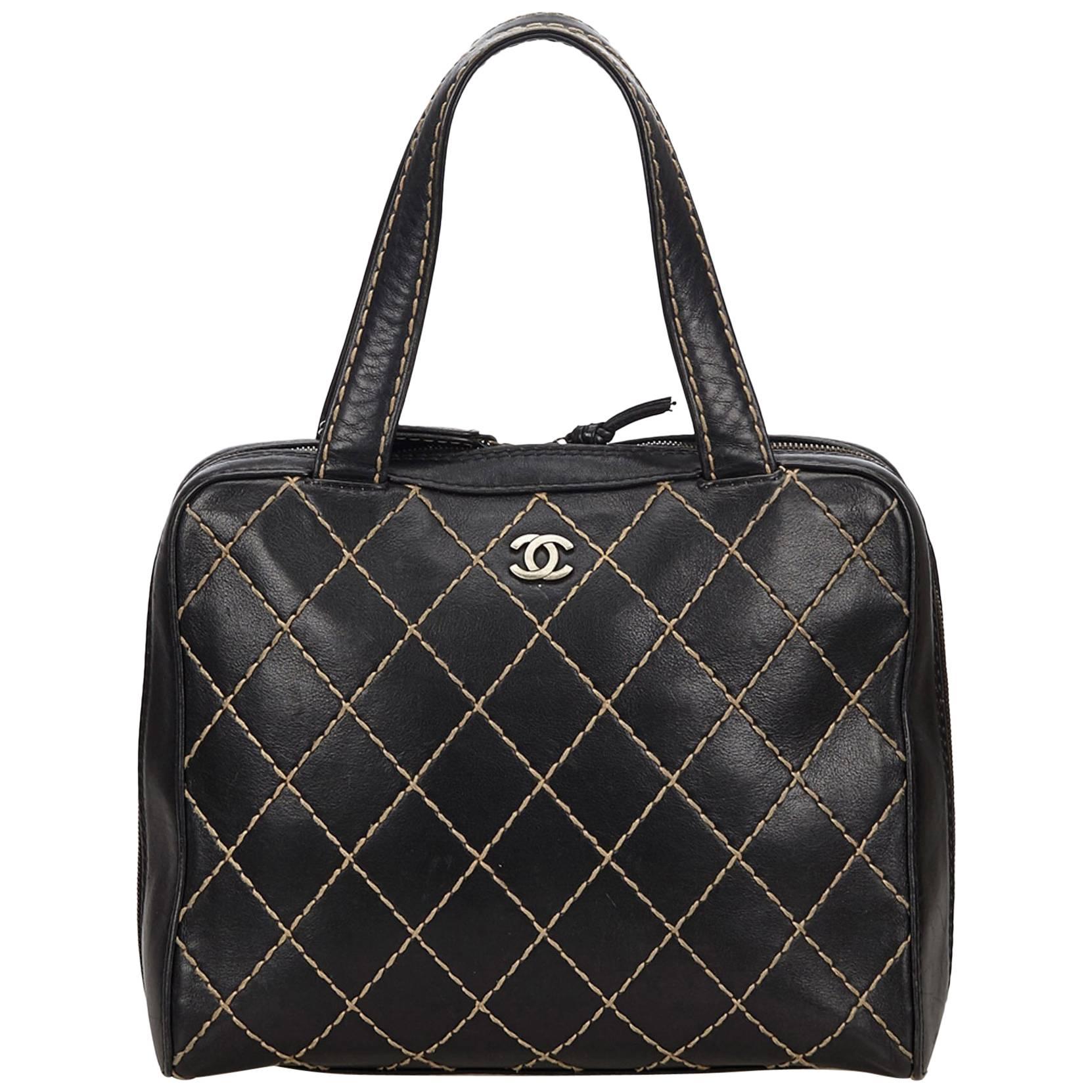 Chanel Black Lambskin Leather Surpique Handbag For Sale