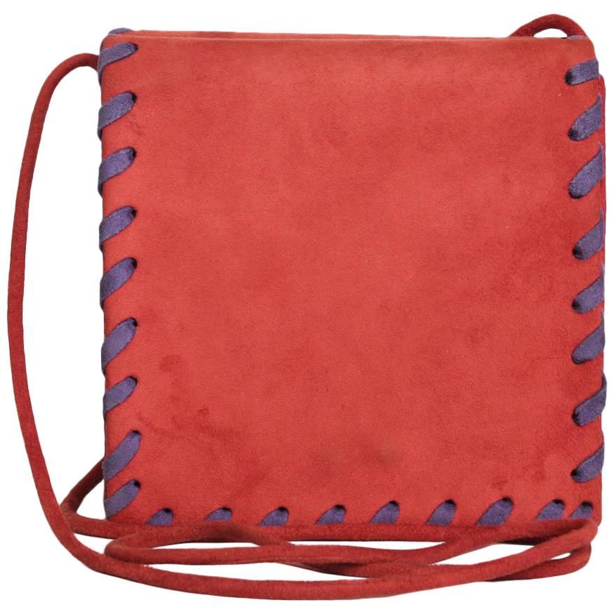 YSL YVES SAINT LAURENT Vintage Bag in Red and Purple Suede