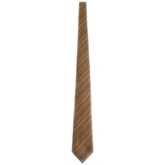 HERMES Tie in Orange Silk with White, Yellow and Black Stripes
