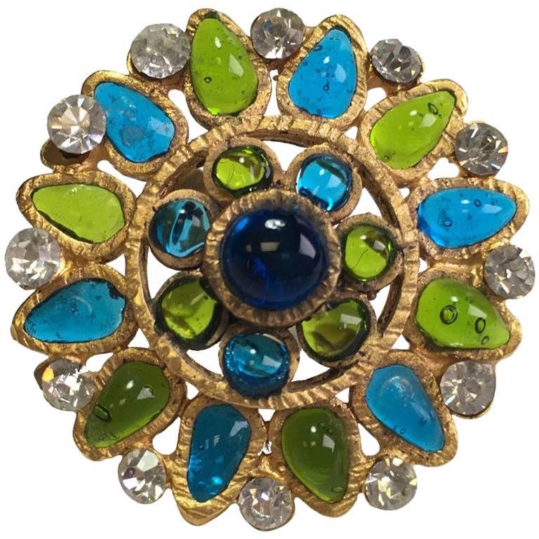 MARGUERITE DE VALOIS Ring in Gilded Metal and Colored Molten Glass For Sale