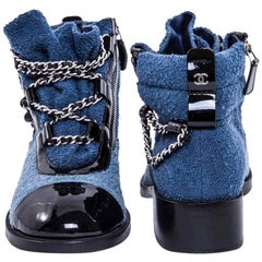 CHANEL Limited Series Boots in Blue Sponge Style Fabric Size 37.5