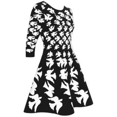 Alexander McQueen Black and White Silk and Poly Knit Swallow Dress