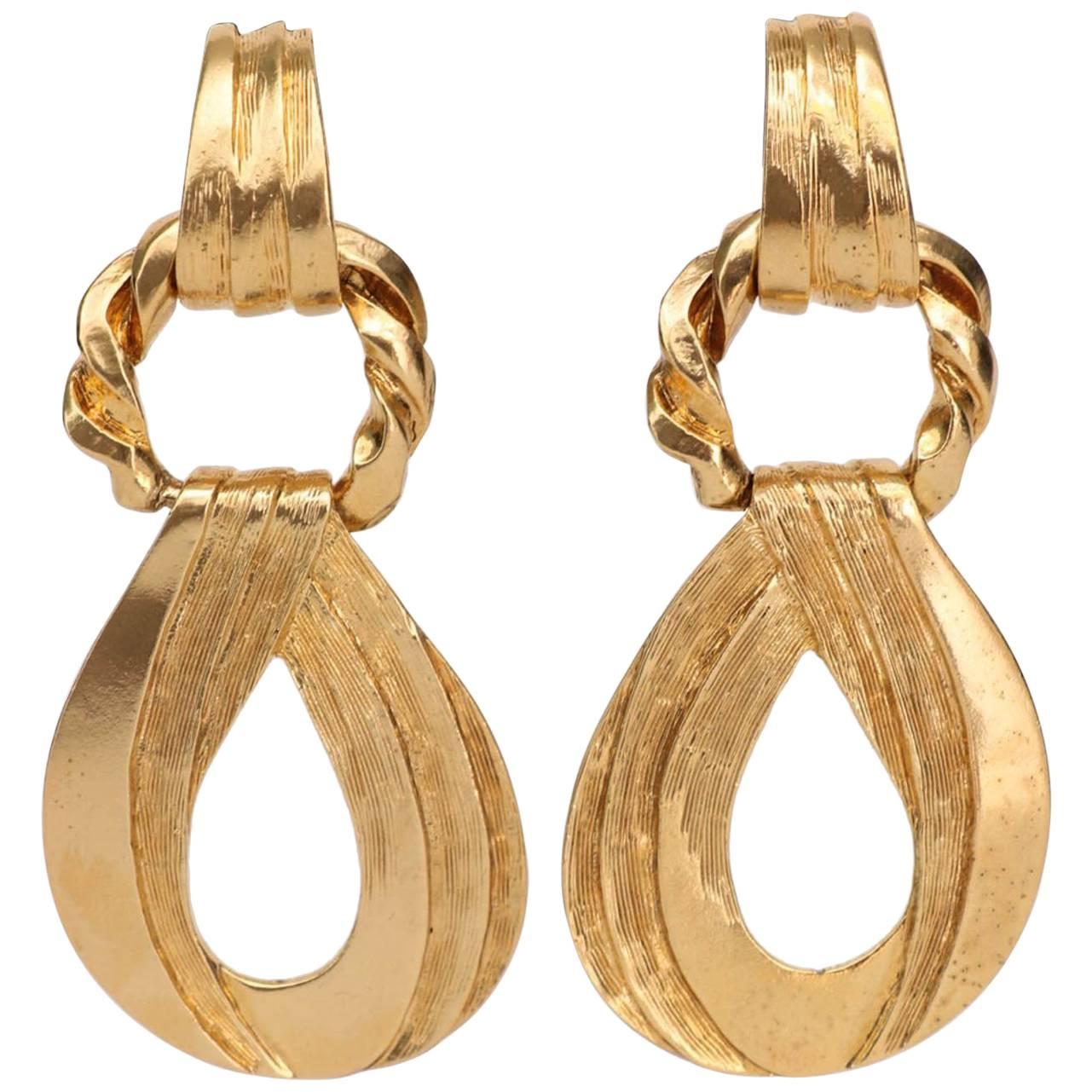 Yves Saint Laurent Gold Plated Clip On Earrings, 1980s  For Sale