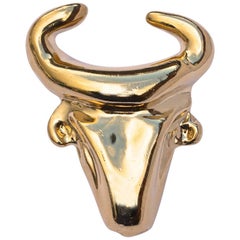 Vintage French Christian Lacroix Gold Tone Bull Head Brooch Taurus