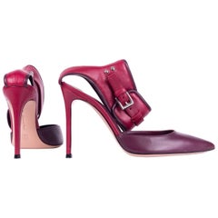 Gianvito Rossi Solid Red Leather Ankle Strap Pumps