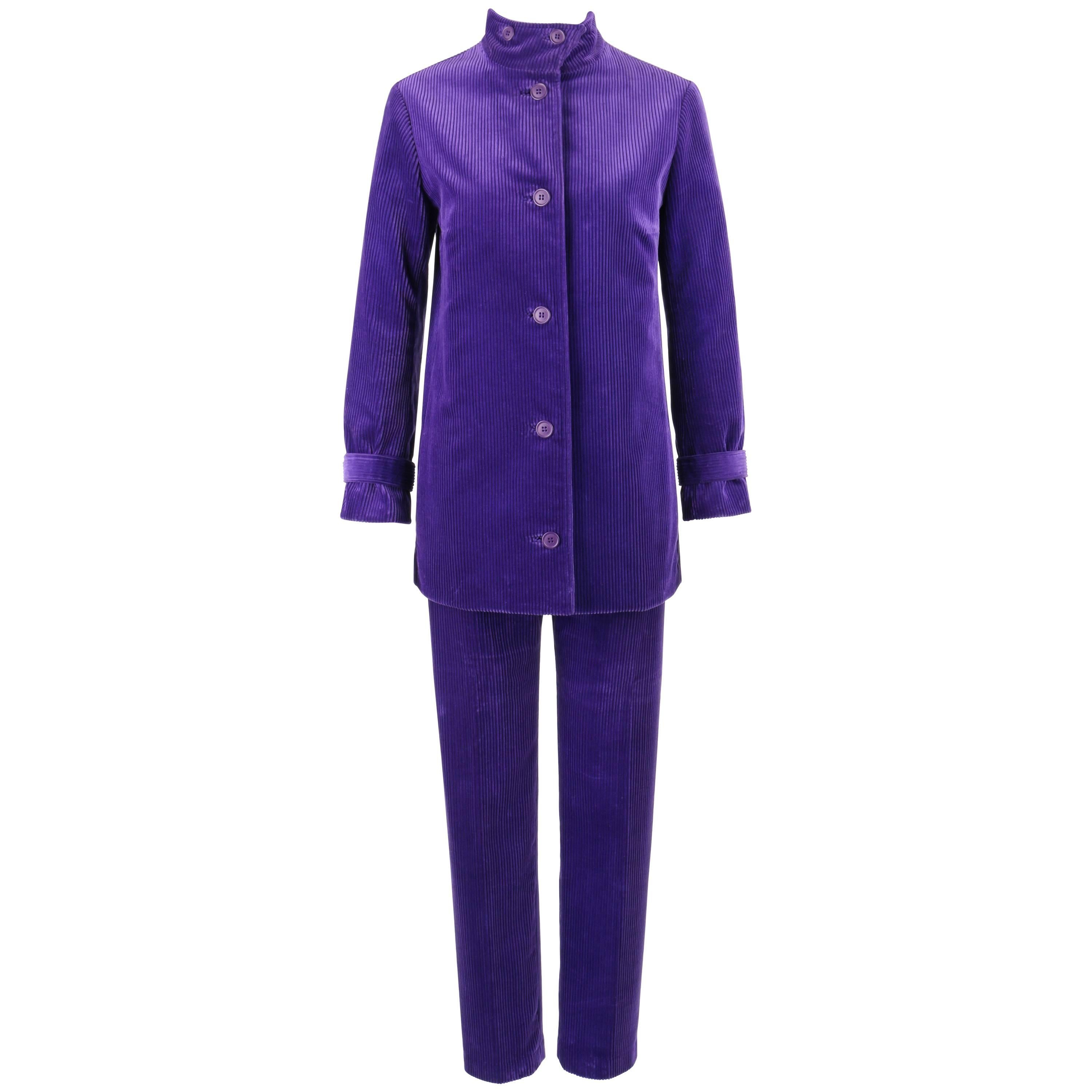 DESIGNED BY JAX c.1960's 2 Piece Purple Corduroy Jacket Tapered Pants Suit Set