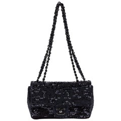 Chanel Black Leather Sequins Handbag