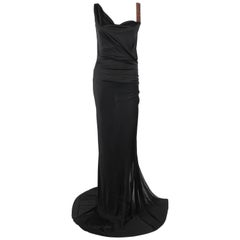 ROBERTO CAVALLI S/S 2005 Black Jersey Knit Open Back Draped Evening Gown NWT