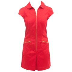 Louis Vuitton Red Cotton Cap Sleeve Dress with Gold Zippers