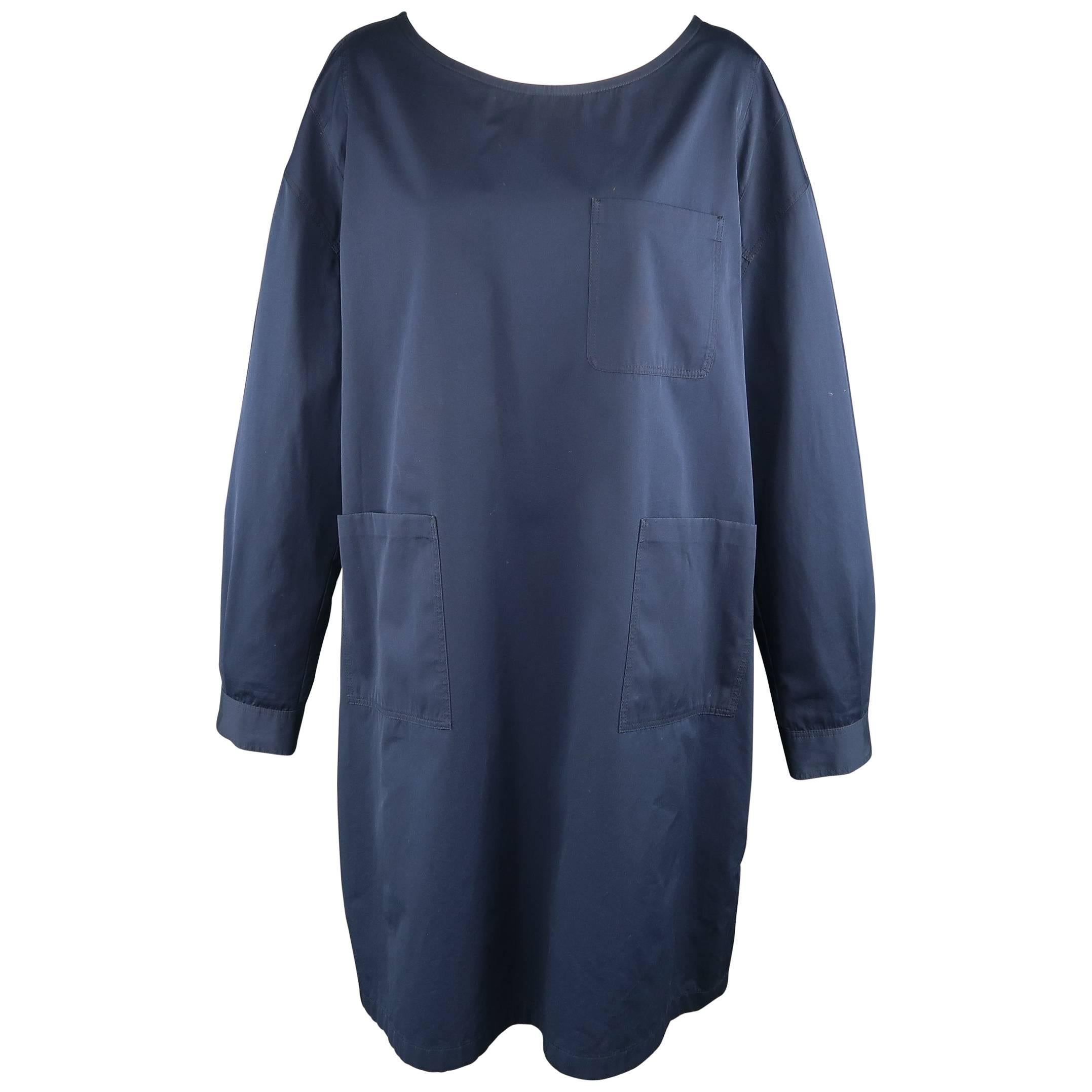 DRIES VAN NOTEN Size S Navy Cotton Long Sleeve Oversized Shirt Dress