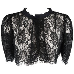 DOLCE & GABBANA Size 6 Black Lace Short Puff Sleeved Capelet Bolero