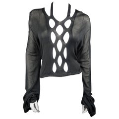 YVES SAINT LAURENT Size L Silk Knit Cutout Long Bishop Sleeve Dress Top