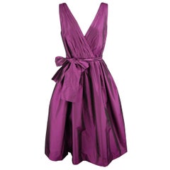 BADGLEY MISCHKA Size 6 Purple Silk Taffeta Sleeveless V Neck Cocktail Dress