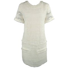 RACHEL ZOE Size 6 White Cotton Lace Drop Tweed Waist Dress