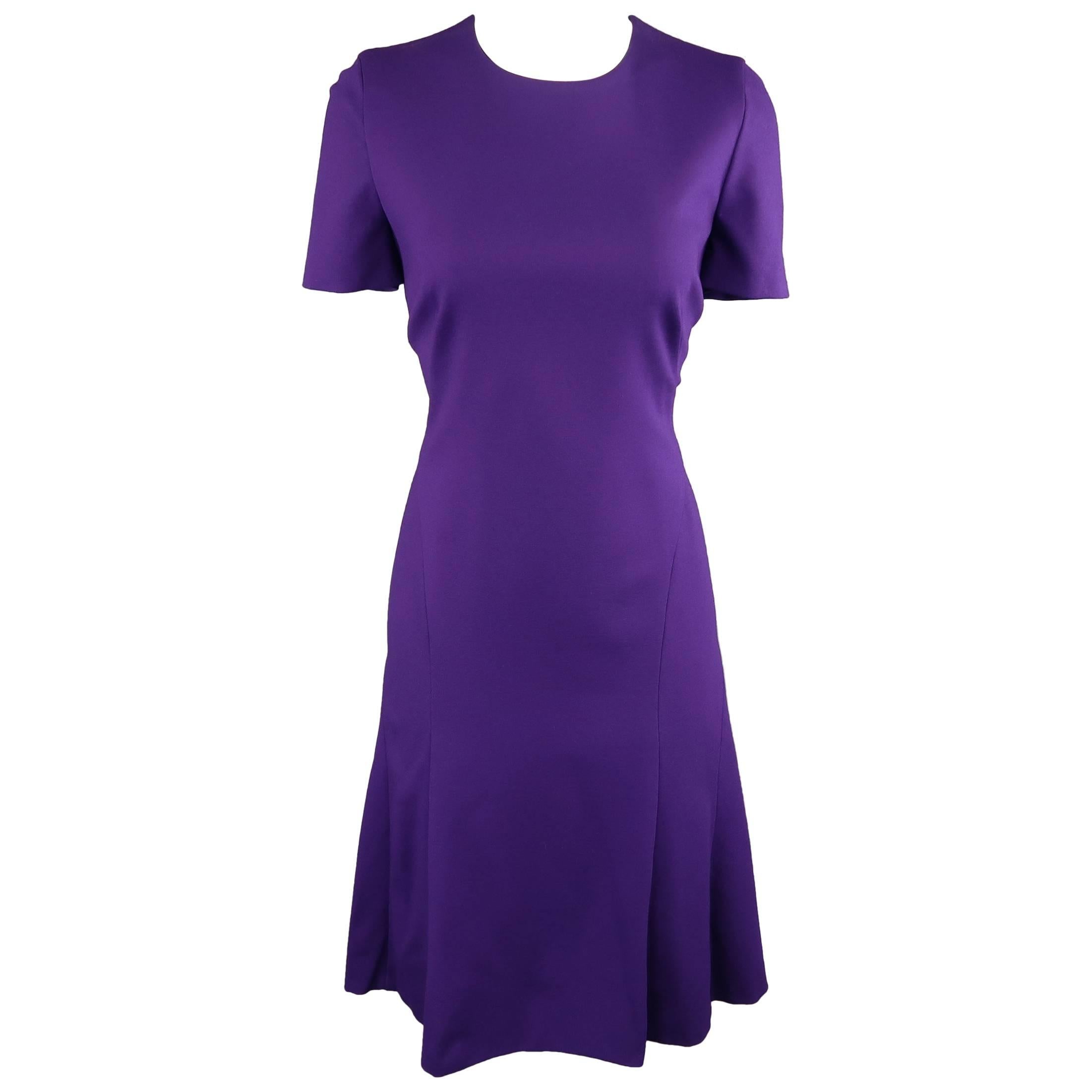 AKRIS Size 8 Purple Viscose Blend Jersey Short Sleeve Dress