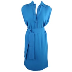 ETRO Dress - Size 4 Aqua Blue SLeeveless Half Button Sash Belt Dress