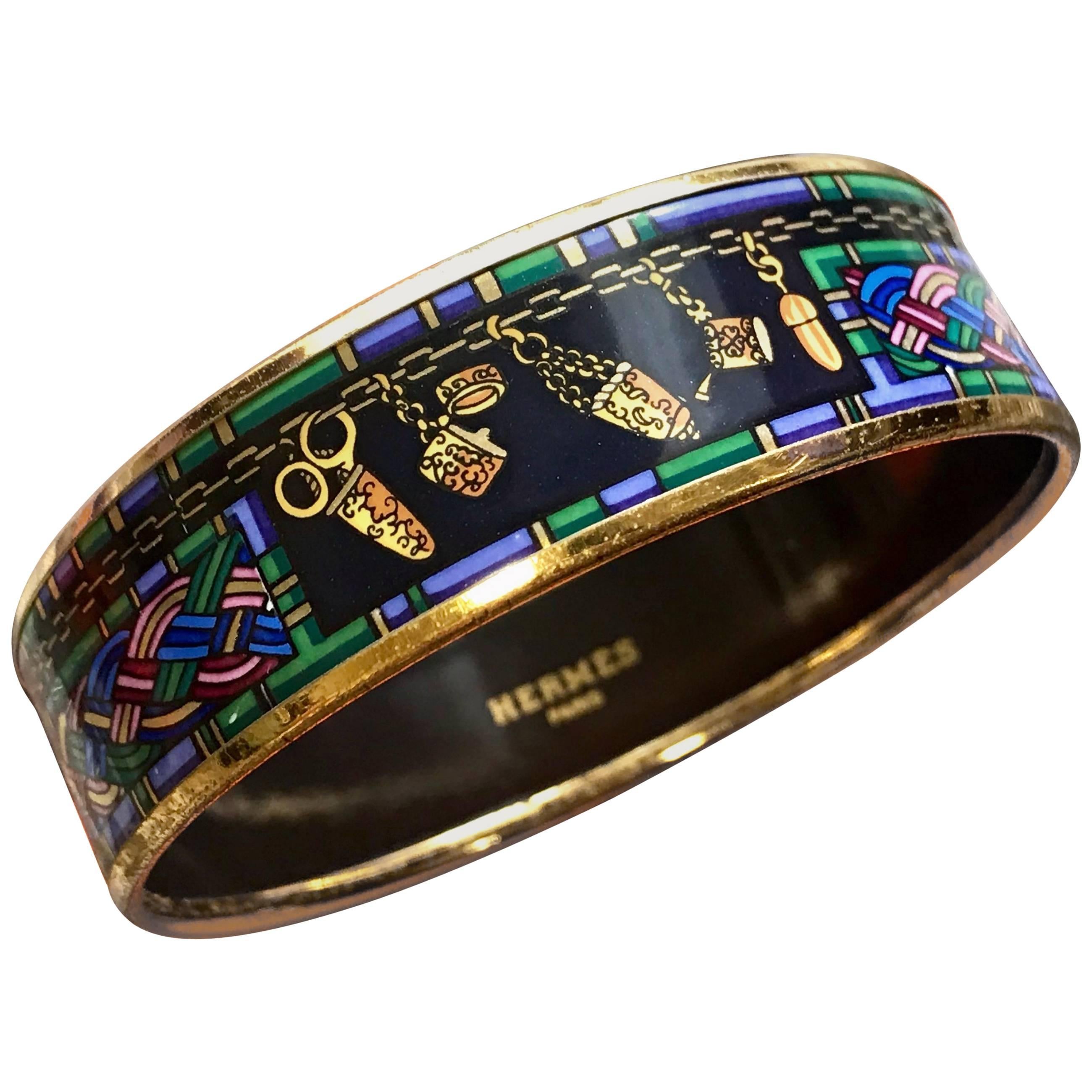 Vintage Hermes golden enamel, cloisonne bangle, bracelet. Multicolor.  For Sale