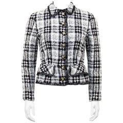 1990s Valentino White and Black Tweed Jacket with Vinyl Fringe Trim