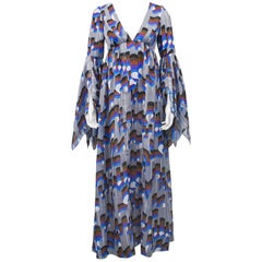 Frühes 1970er Jean Varon Boho-Kleid aus grauer Baumwolle