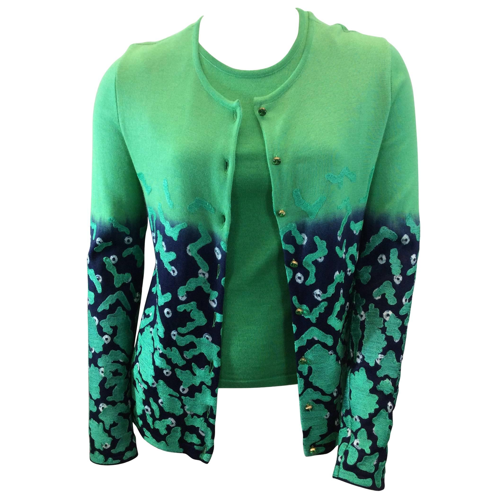 Oscar de la Renta Two Piece Green Sweater Set For Sale