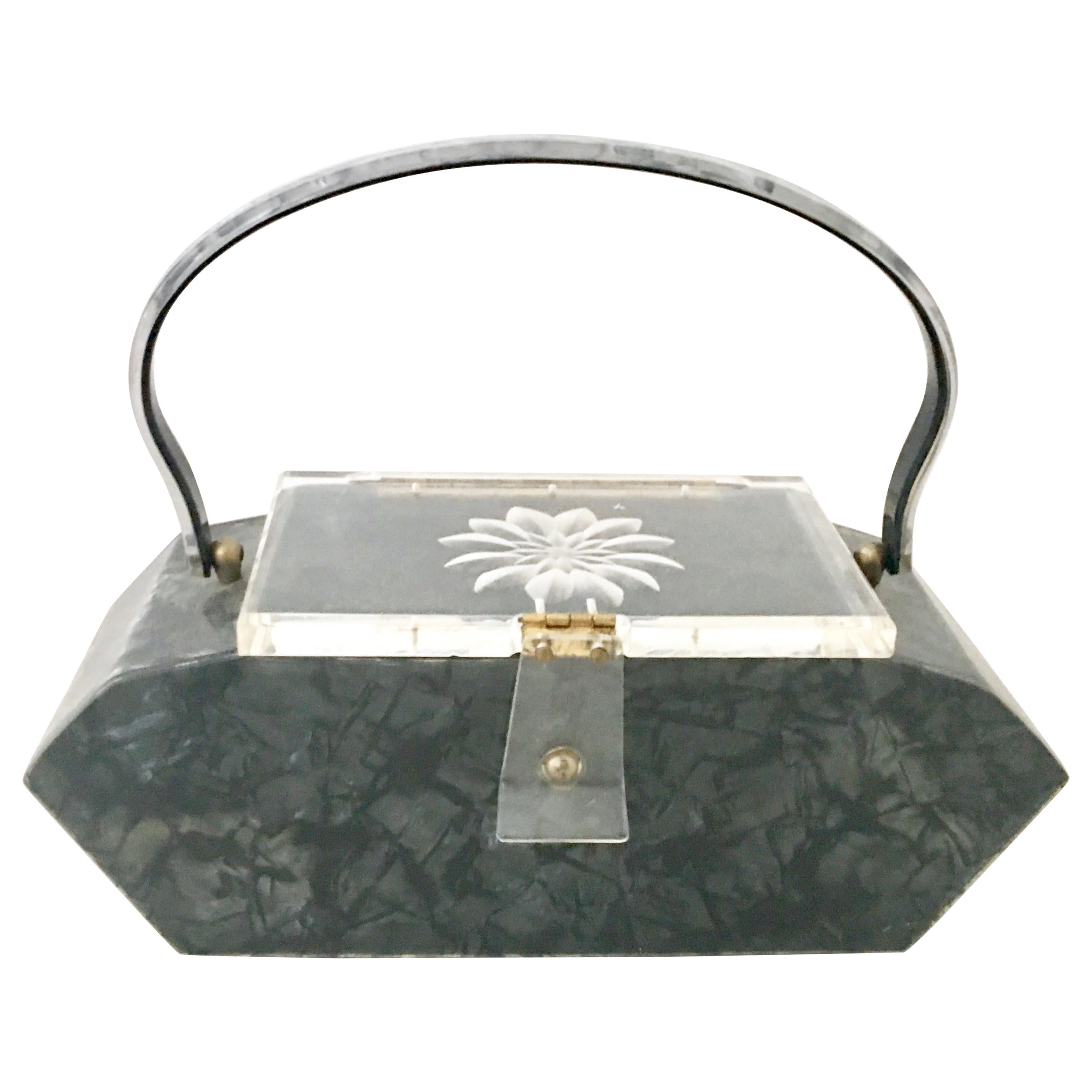 Mint green vintage lucite style box purse handbag 