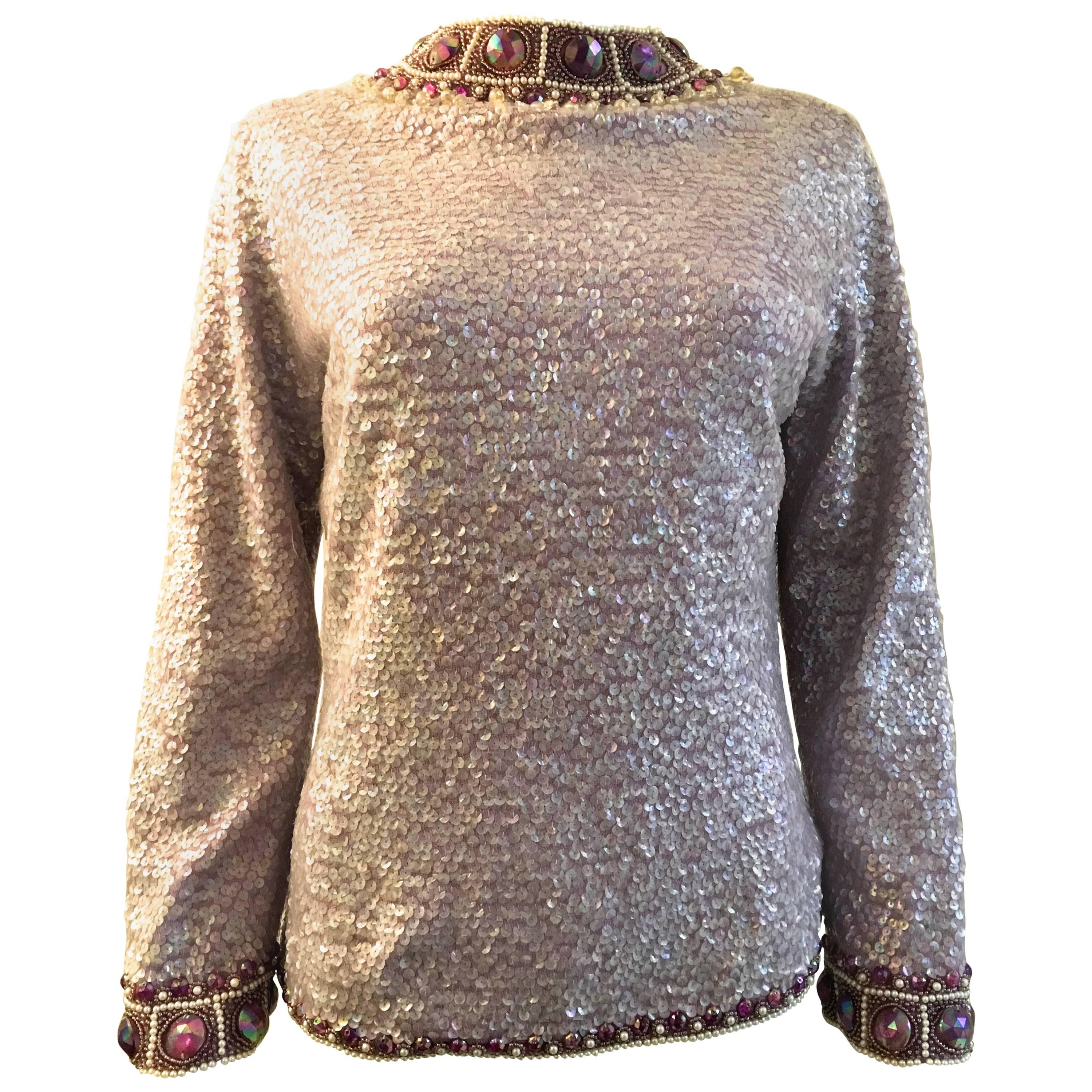 Elaborate Sequin and Rhinestone Top - 1970's For Sale