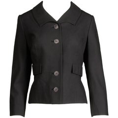 Pristine 1950s Irene Lentz Vintage Black Wool Blazer or Suit Jacket